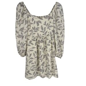 Z Supply Honor Vine Mini Dress Sandstone Tan Leaf Print Long Puff Sleeve XS NEW